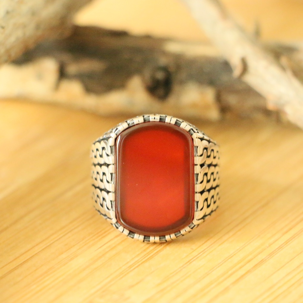 925Sterling Silver Men's Rings Agate